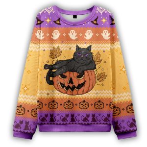 Pumpkin Throne of the Witch Cat Ugly Halloween Sweater