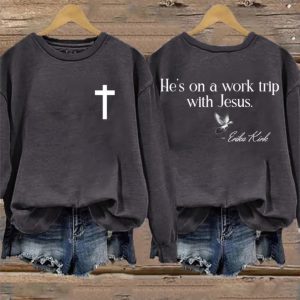 Retro He's On A Work Trip With Jesus Print Sweatshirt