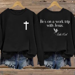 Retro He's On A Work Trip With Jesus Print Sweatshirt