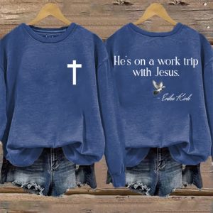 Retro He's On A Work Trip With Jesus Print Sweatshirt