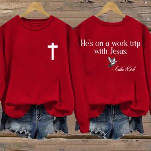 Retro He's On A Work Trip With Jesus Print Sweatshirt