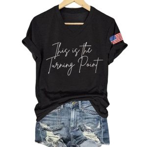 Retro This Is The Turning Point Print V Neck T Shirt 1