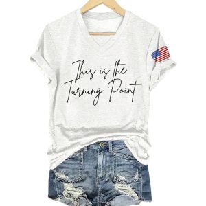 Retro This Is The Turning Point Print V Neck T Shirt 2