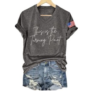 Retro This Is The Turning Point Print V Neck T Shirt 3