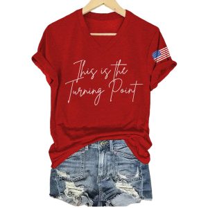 Retro This Is The Turning Point Print V Neck T Shirt