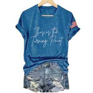 Retro This Is The Turning Point Print V Neck T Shirt 4