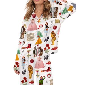 Wizard Of OZ We're Off Yellow Brick Road Silky Satin Pajama Set