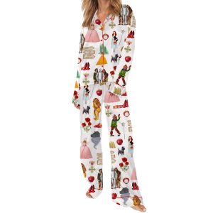 Wizard Of OZ We're Off Yellow Brick Road Silky Satin Pajama Set