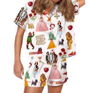 Wizard Of OZ We're Off Yellow Brick Road Silky Satin Pajama Set