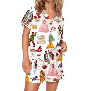 Wizard Of OZ We're Off Yellow Brick Road Silky Satin Pajama Set