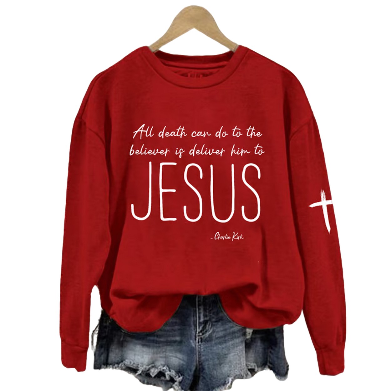 Women's All Death Can Do To The Believer Is Deliver Him To Jesus Charlie Kirk Printed Sweatshirt Women's All Death Can Do To The Believer Is Deliver Him To Jesus Charlie Kirk Printed Sweatshirt