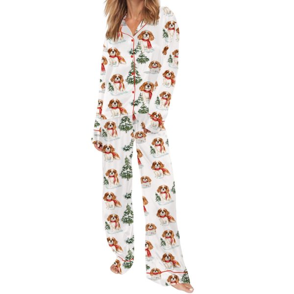 Women’s Cavalier King Charles Snow Silky Satin Pajama Set