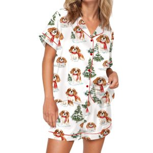 Women's Cavalier King Charles Snow Silky Satin Pajama Set