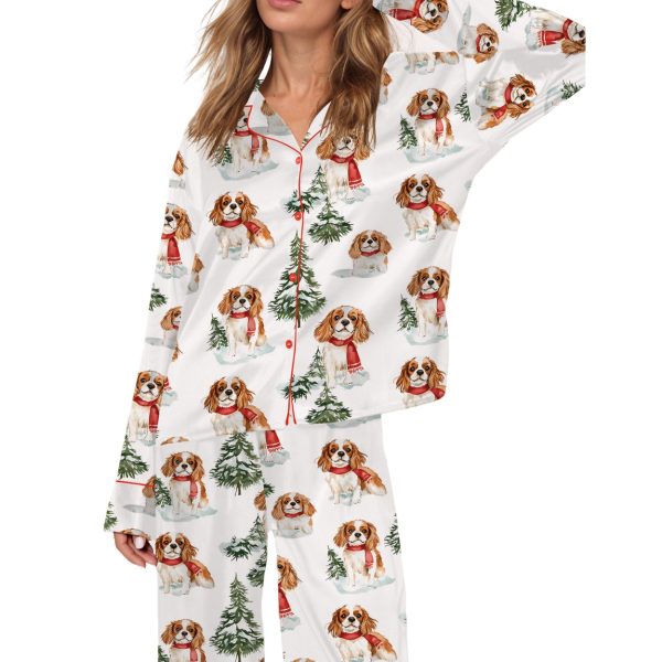 Women’s Cavalier King Charles Snow Silky Satin Pajama Set