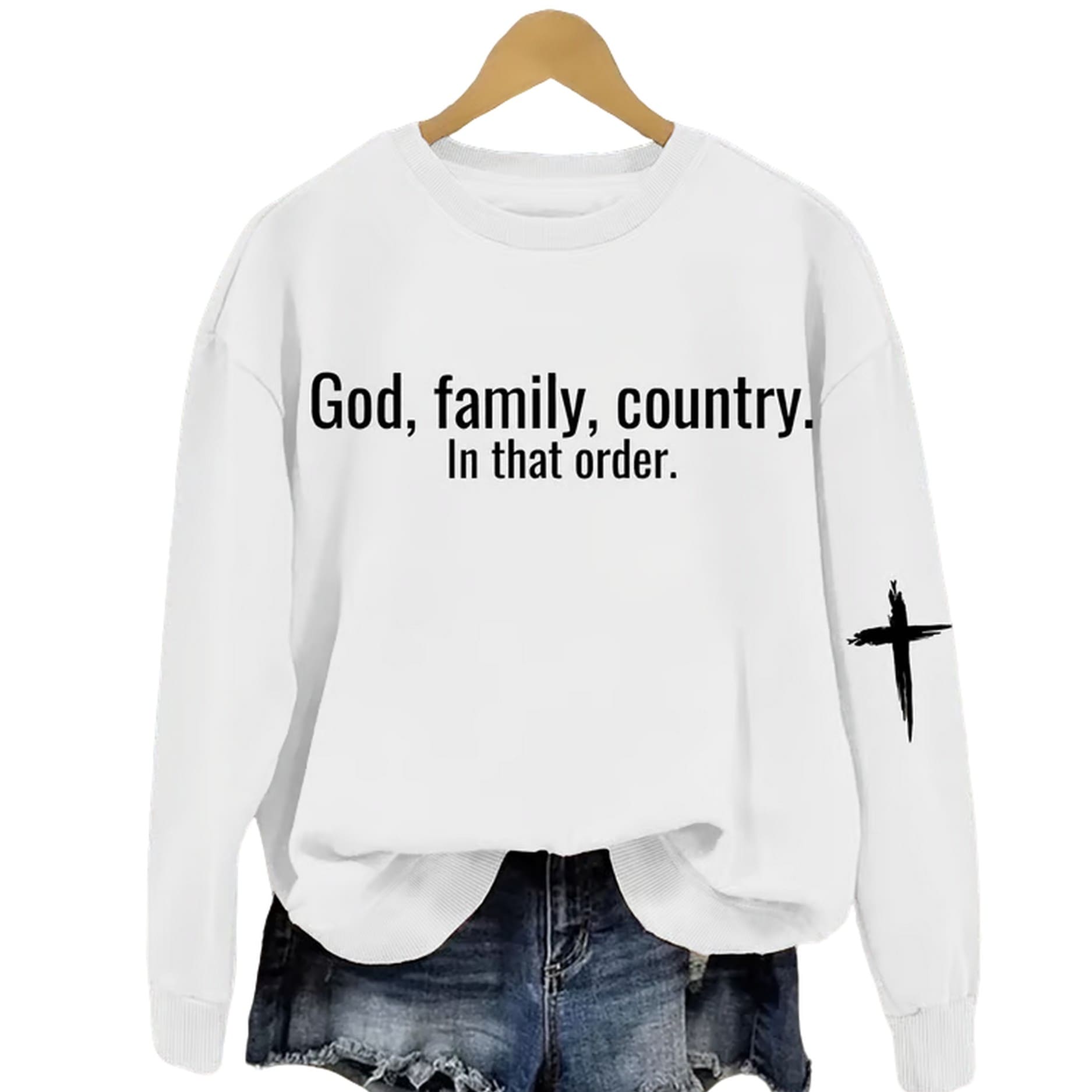 Women’s God Family Country in that order Printed Sweatshirt Women’s God Family Country in that order Printed Sweatshirt