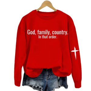 Women's God Family Country in that order Printed Sweatshirt