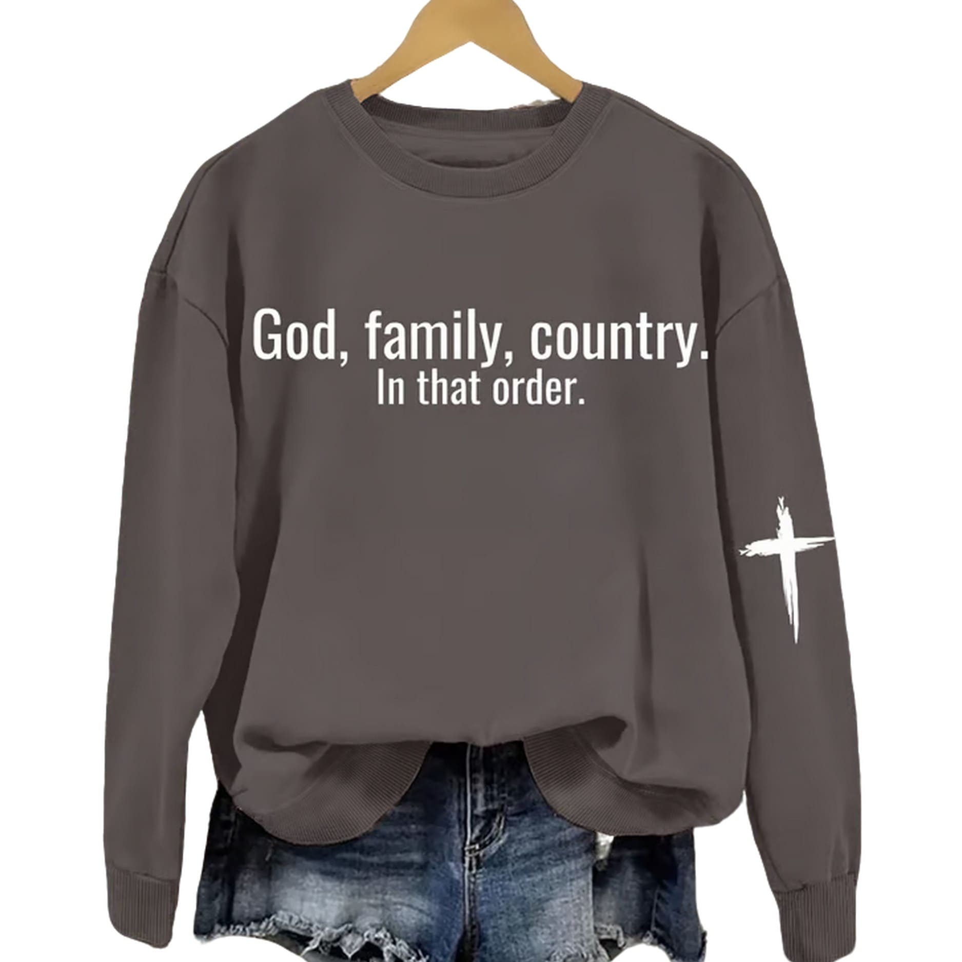 Women’s God Family Country in that order Printed Sweatshirt Women’s God Family Country in that order Printed Sweatshirt