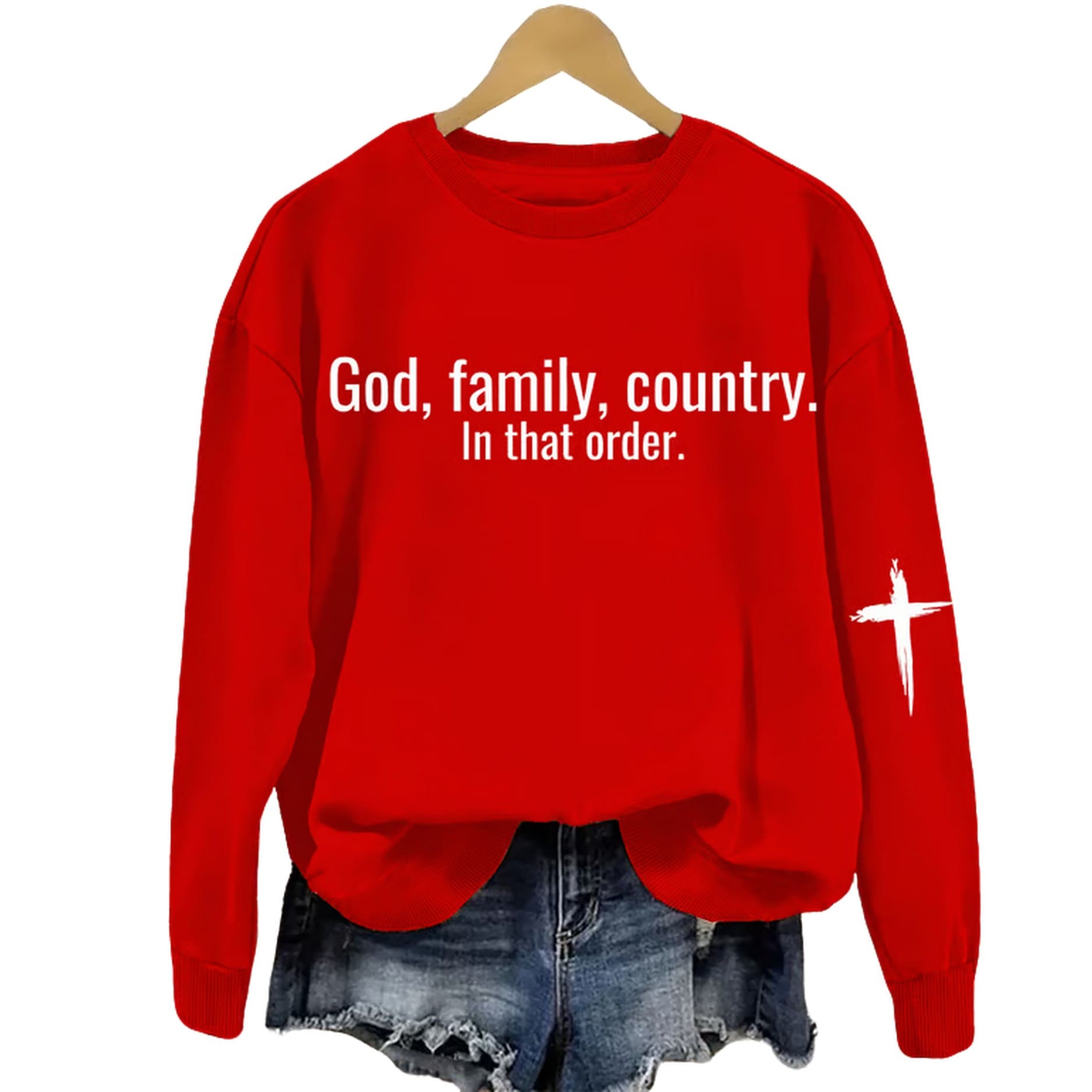 Women's God Family Country in that order Printed Sweatshirt Women's God Family Country in that order Printed Sweatshirt