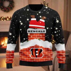 Bengals Funny Santa Claus In The Chimney Ugly Christmas Sweater 1 Bengals Funny Santa Claus In The Chimney Ugly Christmas Sweater