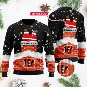 Bengals Funny Santa Claus In The Chimney Ugly Christmas Sweater