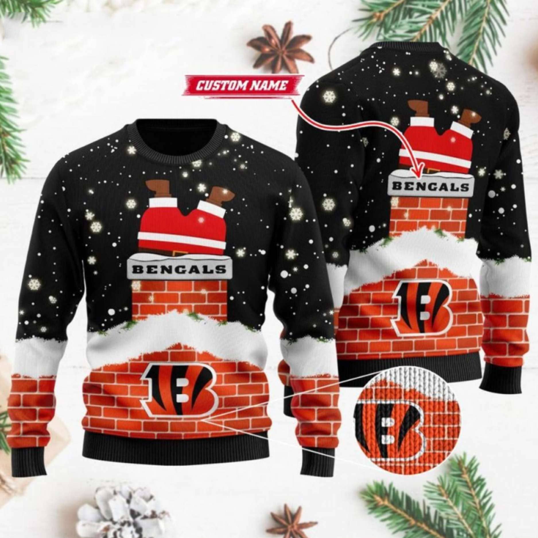 Bengals Funny Santa Claus In The Chimney Ugly Christmas Sweater Bengals Funny Santa Claus In The Chimney Ugly Christmas Sweater