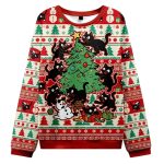Black Cats Destroying Christmas Tree Christmas Ugly Sweater