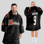 Burrow 9 Bengals Believe Unisex Blanket Hoodie