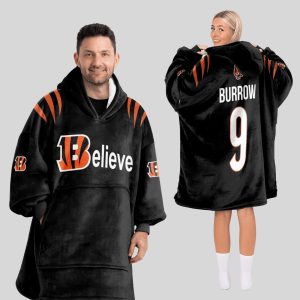 Burrow 9 Bengals Believe Unisex Blanket Hoodie