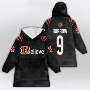 Burrow 9 Bengals Believe Unisex Blanket Hoodie