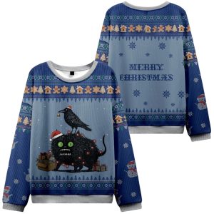 Cat Crow And Fish Unite Christmas Ugly Sweaterv