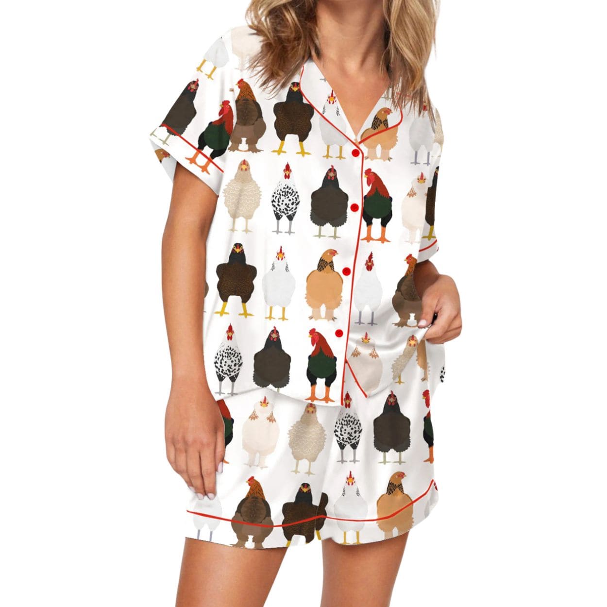 Chicken Mom Silky Satin Pajama Set Chicken Mom Silky Satin Pajama Set