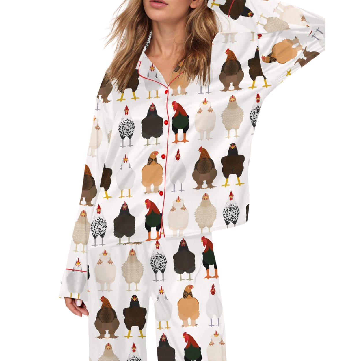 Chicken Mom Silky Satin Pajama Set Chicken Mom Silky Satin Pajama Set