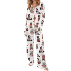 Christmas Cats Silky Satin Pajama Set 3 Christmas Cats Silky Satin Pajama Set