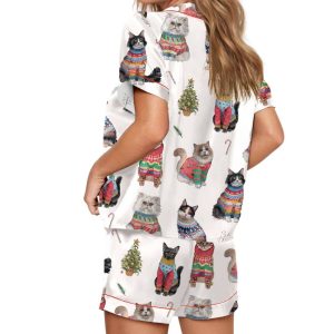 Christmas Cats Silky Satin Pajama Set 2 Christmas Cats Silky Satin Pajama Set
