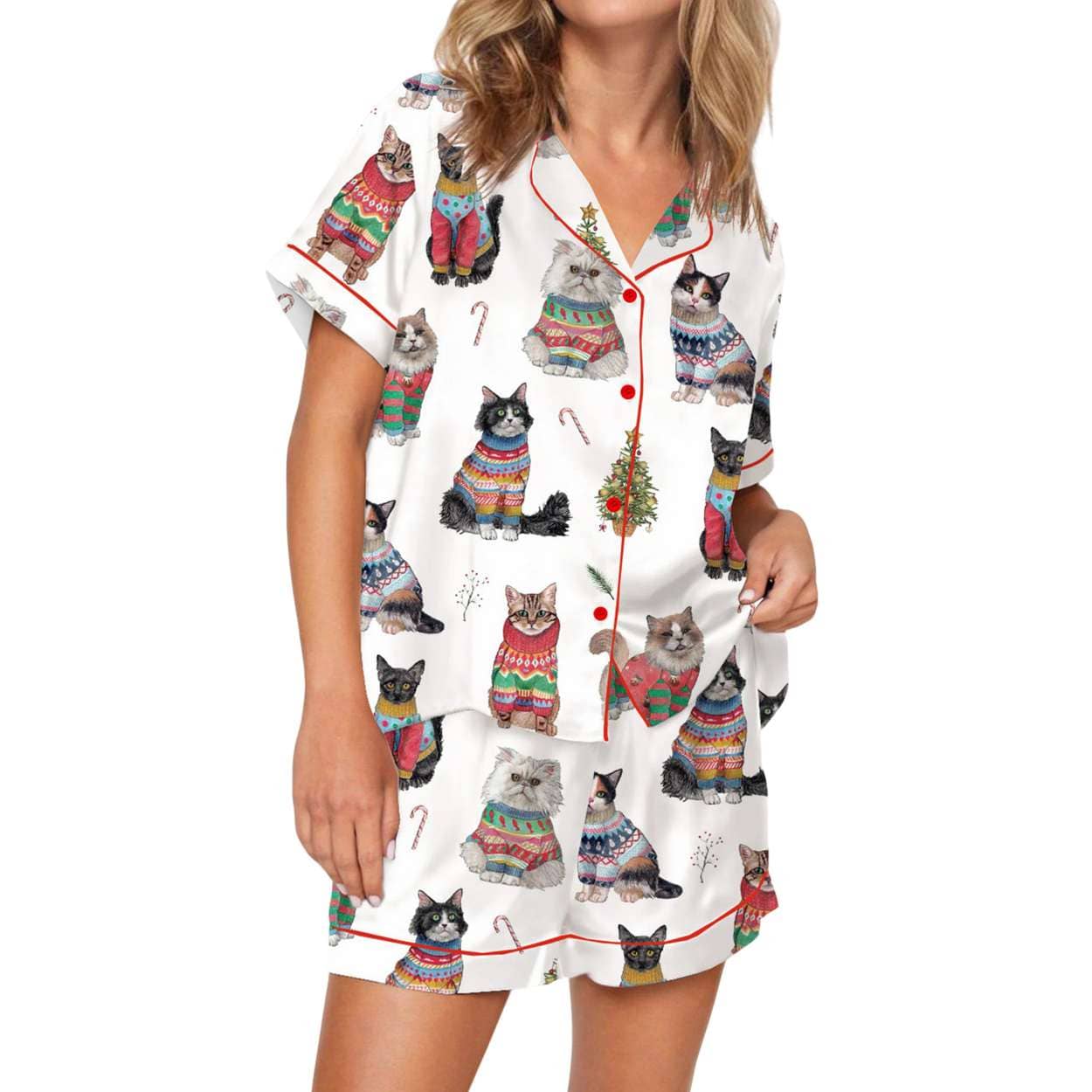 Christmas Cats Silky Satin Pajama Set Christmas Cats Silky Satin Pajama Set