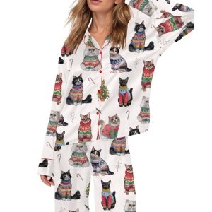 Christmas Cats Silky Satin Pajama Set