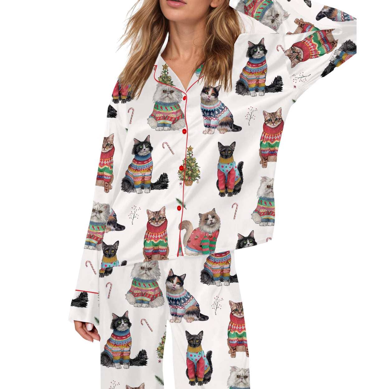 Christmas Cats Silky Satin Pajama Set Christmas Cats Silky Satin Pajama Set