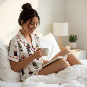 Christmas Champagne Bottles With Red Bows Satin Pajama Set