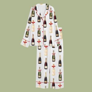 Christmas Champagne Bottles With Red Bows Satin Pajama Set