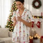 Christmas Champagne Santa Bow Drink Satin Pajama Set