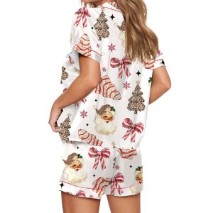 Christmas Coquette Bow Santa Silky Satin Pajama Set 2 Christmas Coquette Bow Santa Silky Satin Pajama Set
