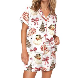 Christmas Coquette Bow Santa Silky Satin Pajama Set 1 Christmas Coquette Bow Santa Silky Satin Pajama Set