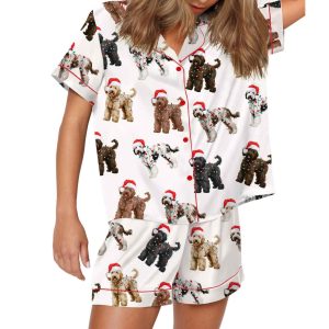 Christmas Doodle Dog Silky Satin Pajama Set 3 Christmas Doodle Dog Silky Satin Pajama Set