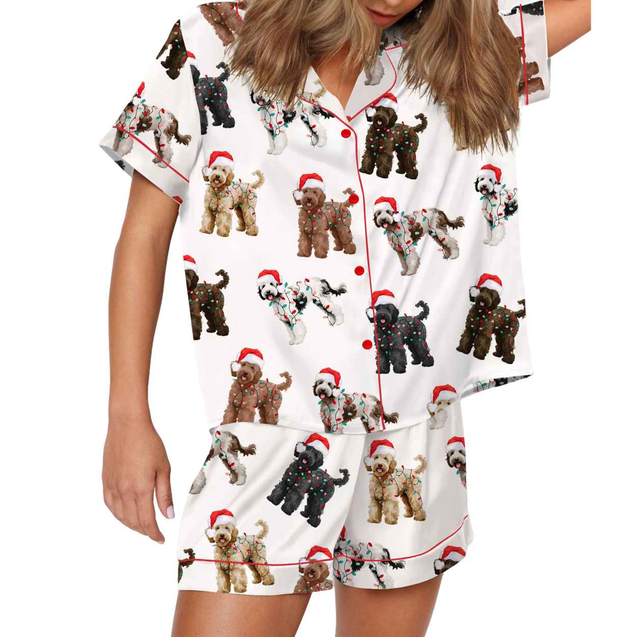 Christmas Doodle Dog Silky Satin Pajama Set Christmas Doodle Dog Silky Satin Pajama Set