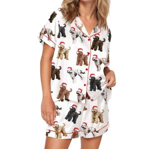 Christmas Doodle Dog Silky Satin Pajama Set 2 Christmas Doodle Dog Silky Satin Pajama Set