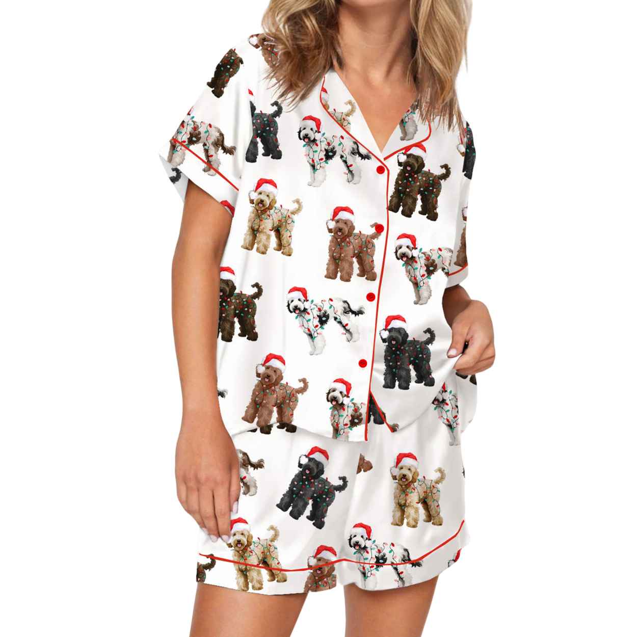 Christmas Doodle Dog Silky Satin Pajama Set Christmas Doodle Dog Silky Satin Pajama Set