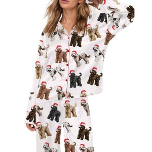 Christmas Doodle Dog Silky Satin Pajama Set