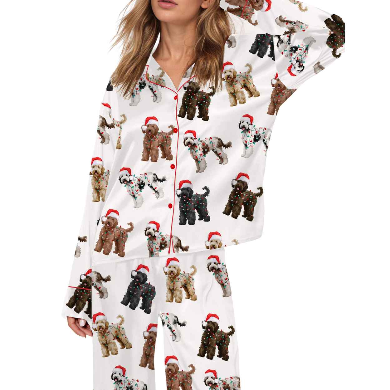 Christmas Doodle Dog Silky Satin Pajama Set Christmas Doodle Dog Silky Satin Pajama Set