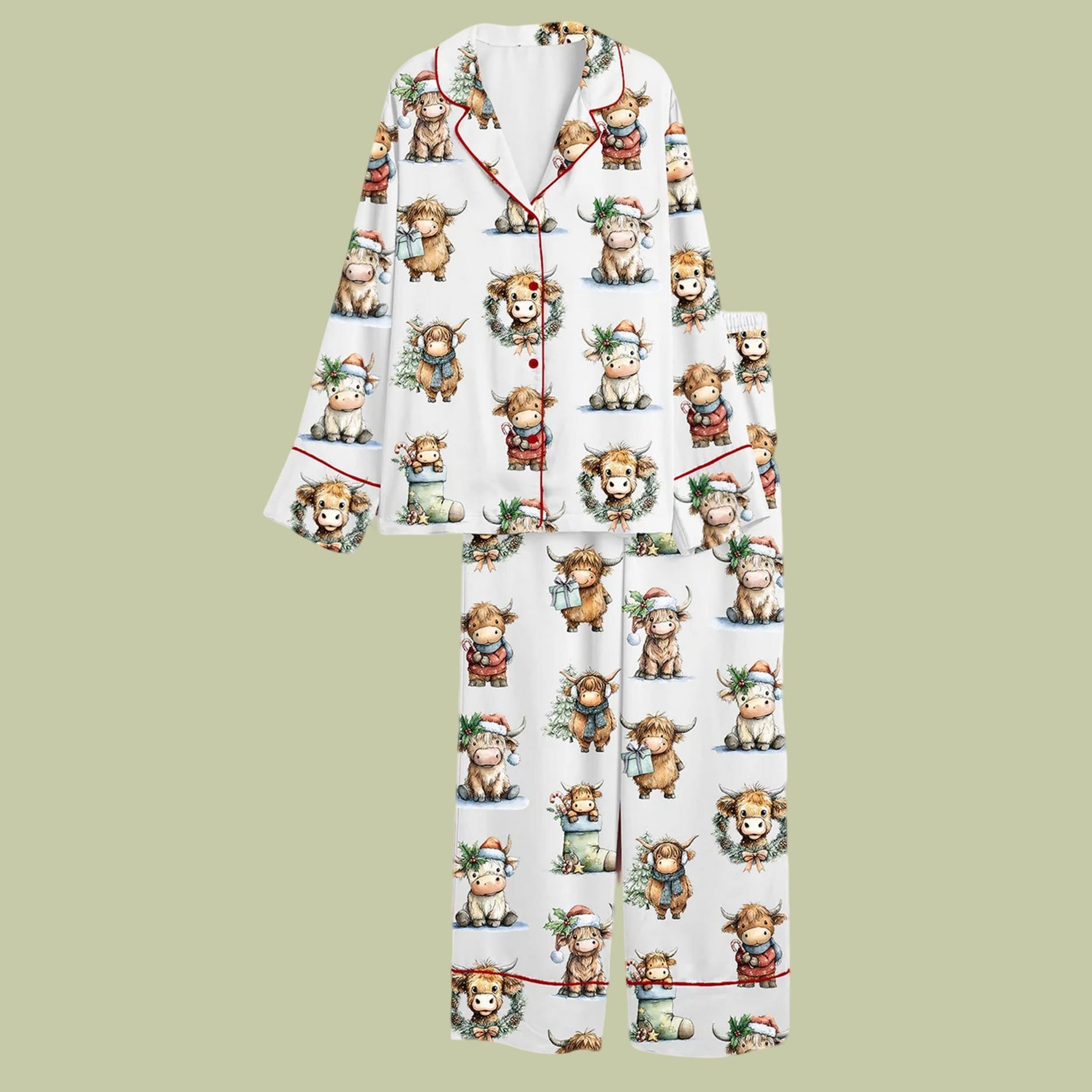 Christmas Highland Cow Satin Pajama Set Christmas Highland Cow Satin Pajama Set