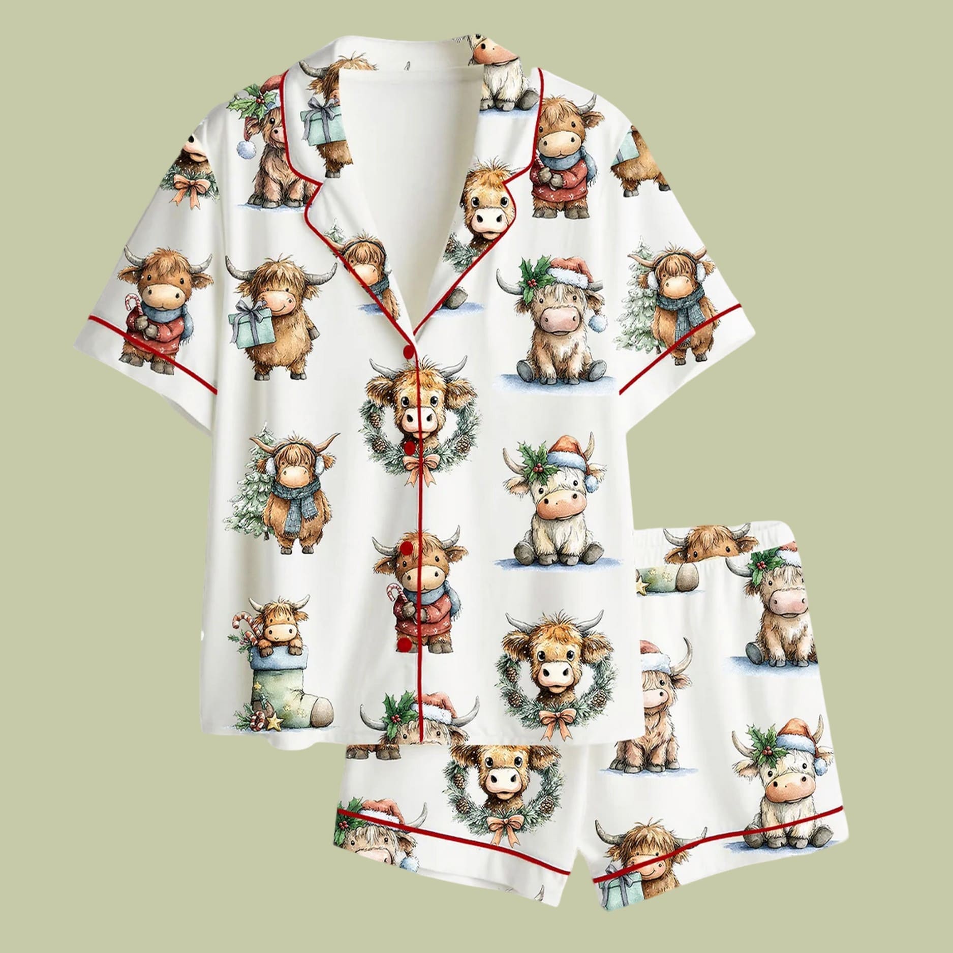Christmas Highland Cow Satin Pajama Set Christmas Highland Cow Satin Pajama Set